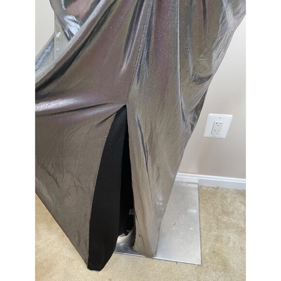 Retrofete Fenella Long Sleeve Ruched Twist Metallic Gunmetal Maxi Dress Size S - Picture 7 of 10